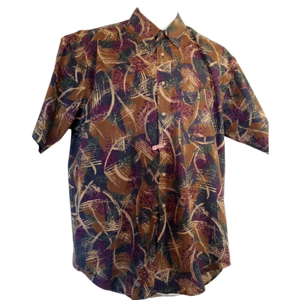 Nordstrom Men's Shirt M Abstract Grapes and Leaves Imported Cotton Short Sleeve